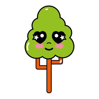 Kawaii şirin ihale ağacı ekoloji vektör çizim