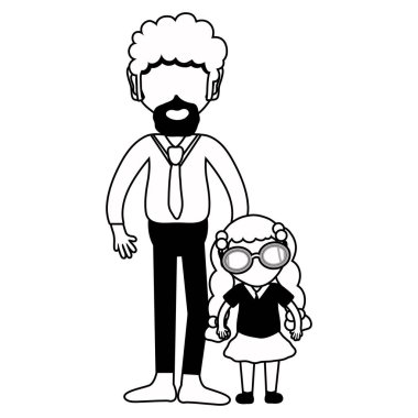 Baba ve kızı beyaz arka plan, vektör çizim üzerinde