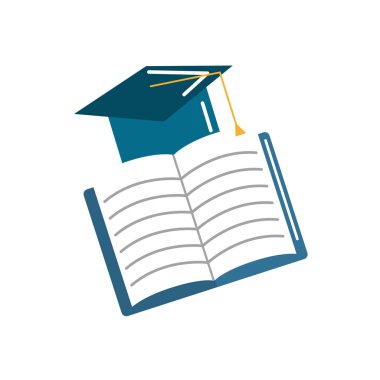 şapka mezuniyet açık defter çalışma, vektör çizim ile