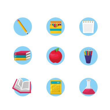 Geri okul ve eğitim tema vektör çizim için simge seti