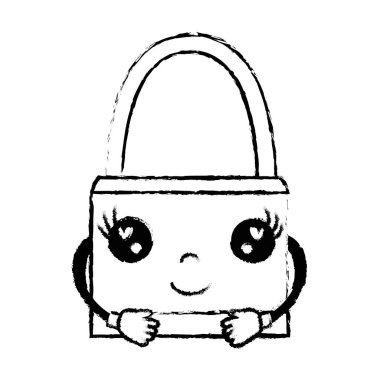 Şekil kawaii şirin mutlu asma kilit güvenlik vektör çizim