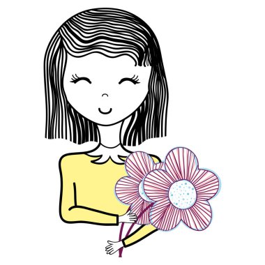 Kapat gözlerini ve çiçeklerle, mutlu kadın vektör çizim tasarım