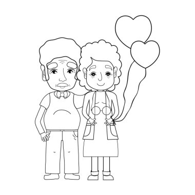 coupe yaşlılar gözlük ve saç modeli vektör çizim ile satır