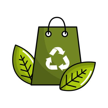 geri dönüşüm sembolü ve yaprakları, vektör çizim ile yeşil çanta