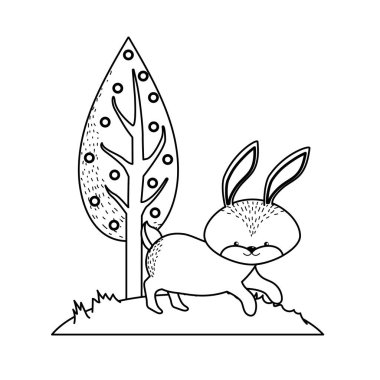 ağaç vektör çizim yanındaki satır sevimli tavşan vahşi hayvan