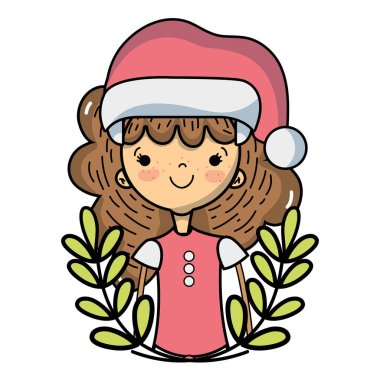 Noel giysileri ve dalları yaprakları tasarım vektör çizim ile güzel kız