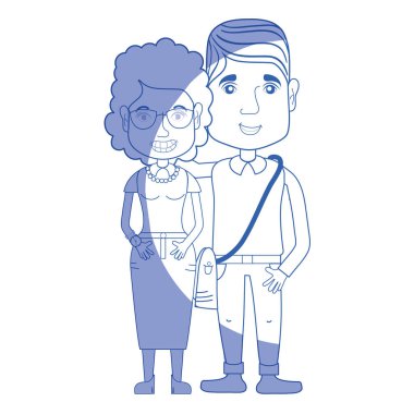 saç modeli ve rahat kıyafetler, vektör çizim ile siluet güzel çift