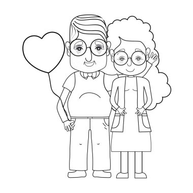 coupe yaşlılar gözlük ve saç modeli vektör çizim ile satır