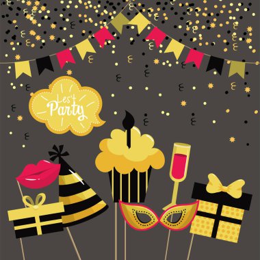 parti bayrakları ile mutlu yıllar dekorasyon illüstrasyon vektör