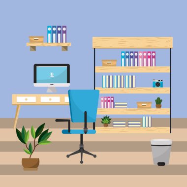 İşyeri Ofis ve malzemeleri tema vektör çizim odası