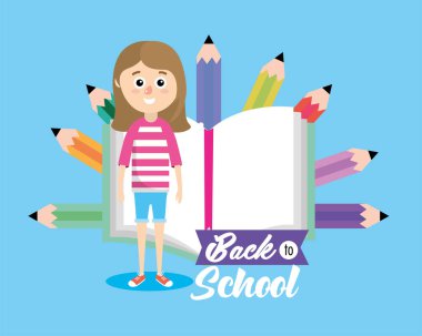 Eğitim renk kalem ve kitap vektör Illustration ile kız