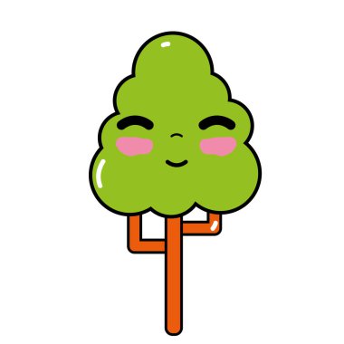Kawaii şirin mutlu ağaç ekoloji vektör çizim