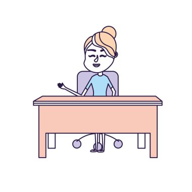 oturma ve öğrenciler vektör çizim için açıklayan kadın öğretmen