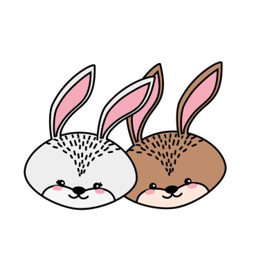 sevimli tavşan baş hayvan çift birlikte vektör çizim