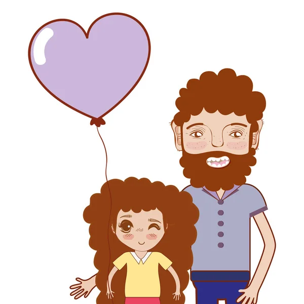 Père Avec Fille Ballon Coeur Illustration Vectorielle — Image vectorielle