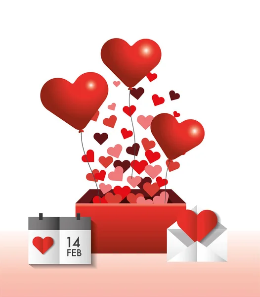 Harten Binnen Huidige Cadeau Agenda Valentine Dag Vectorillustratie — Stockvector