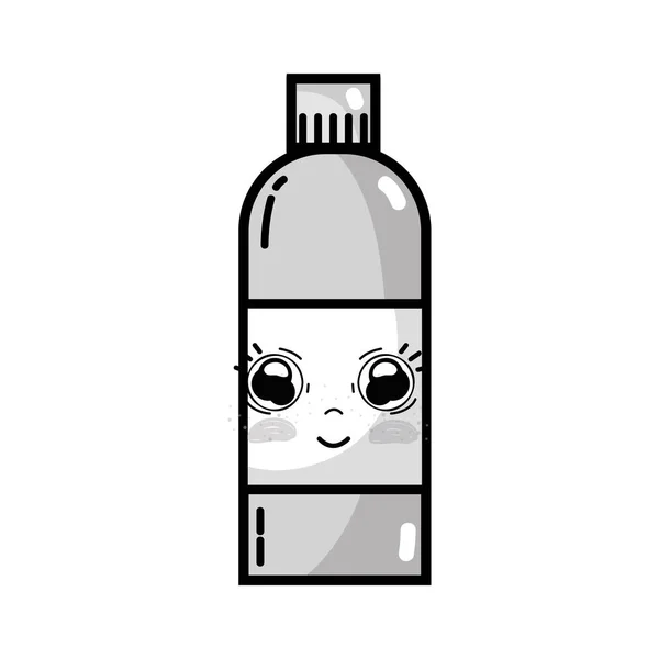 Escala Grises Kawaii Lindo Bebida Divertida Botella Vector Ilustración — Archivo Imágenes Vectoriales