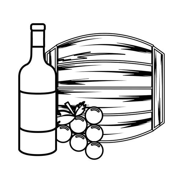 Línea Botella Vino Barril Uva Vector Ilustración Diseño — Archivo Imágenes Vectoriales