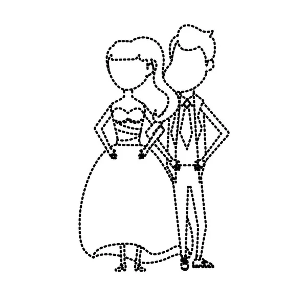 Forme Pointillée Couple Heureux Ensemble Célébration Romantique Illustration Vectorielle — Image vectorielle