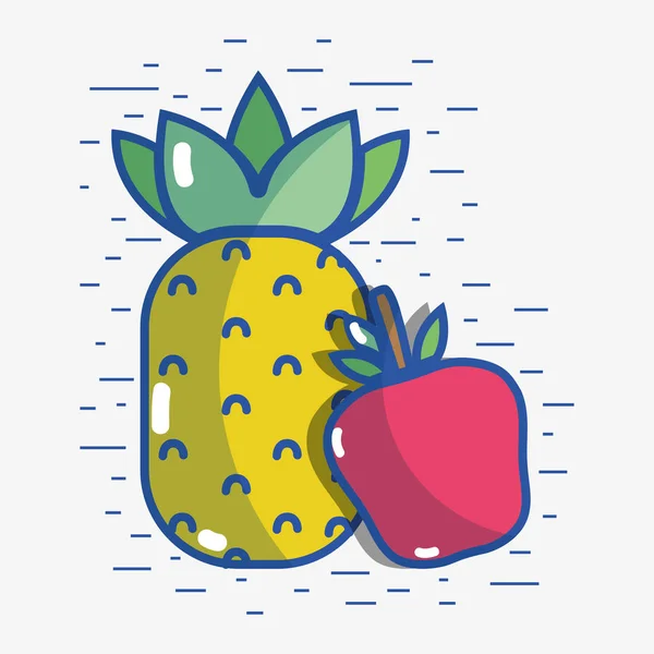 Deliciosa Manzana Con Fruta Piña Vida Sana Vector Ilustración — Vector de stock