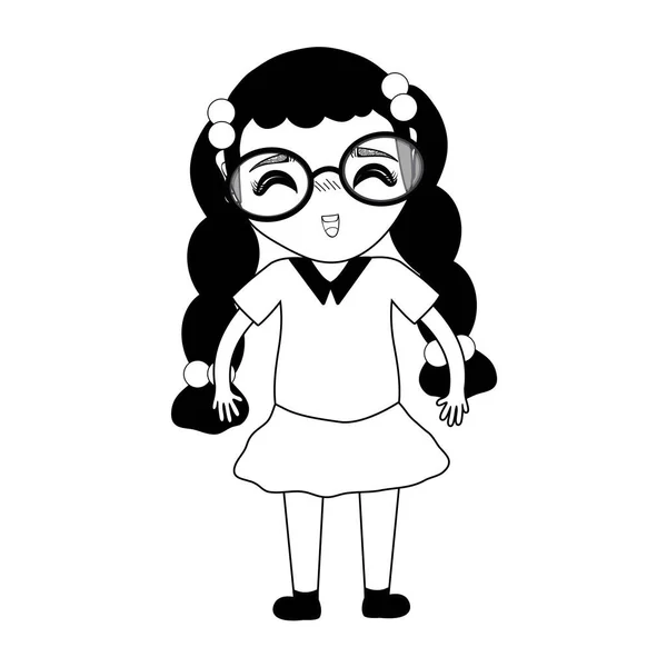 Obrysový Hezká Dívka Brýlemi Ležérní Oblečení Vektorové Ilustrace — Stockový vektor