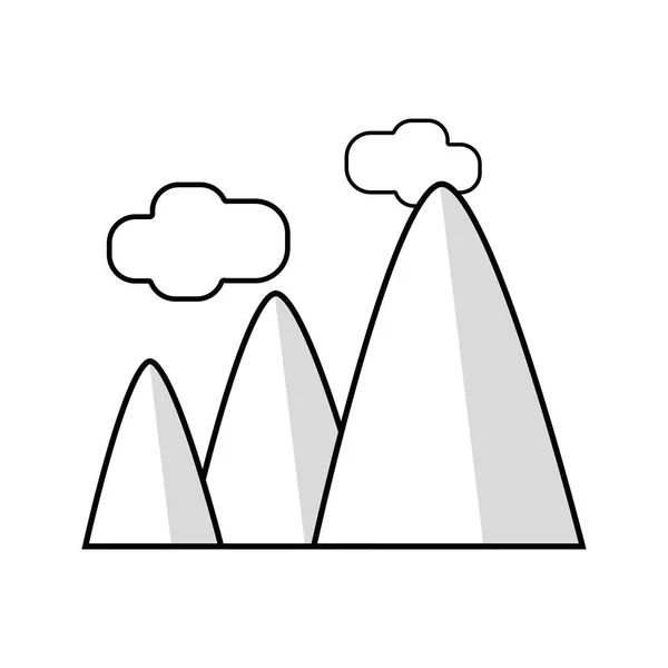 Línea Montañas Con Nubes Paisaje Natural Vector Ilustración — Archivo Imágenes Vectoriales