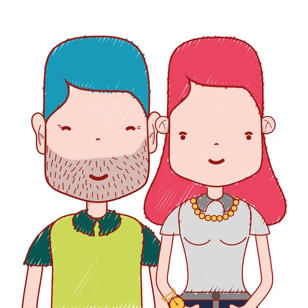 Beau Couple Avec Coiffure Vêtements Décontractés Illustration Vectorielle — Image vectorielle