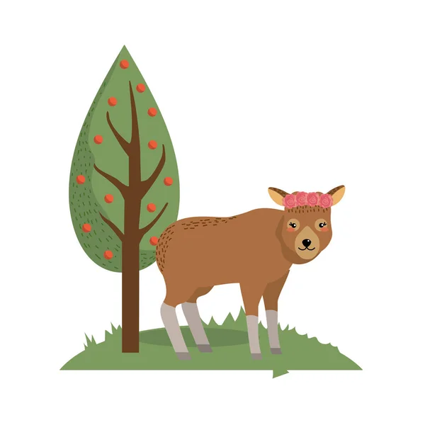Χαριτωμένο Άλκες Άγριο Ζώο Δίπλα Στο Δέντρο Εικονογράφηση Διάνυσμα — Διανυσματικό Αρχείο