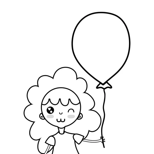 Line Beauty Girl Balloon Design Hand Vector Illustration — Stock Vector