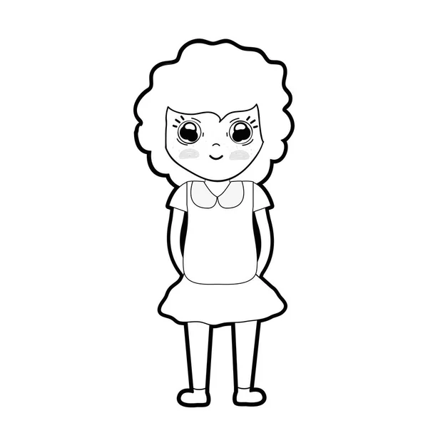 Línea Chica Bonita Con Peinado Ropa Casual Vector Ilustración — Vector de stock