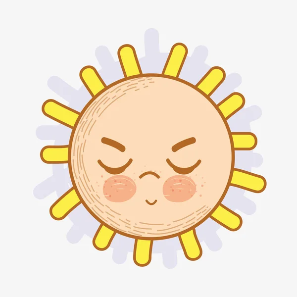 Kawaii Soleil Colère Avec Les Yeux Fermés Bouche Illustration Vectorielle — Image vectorielle