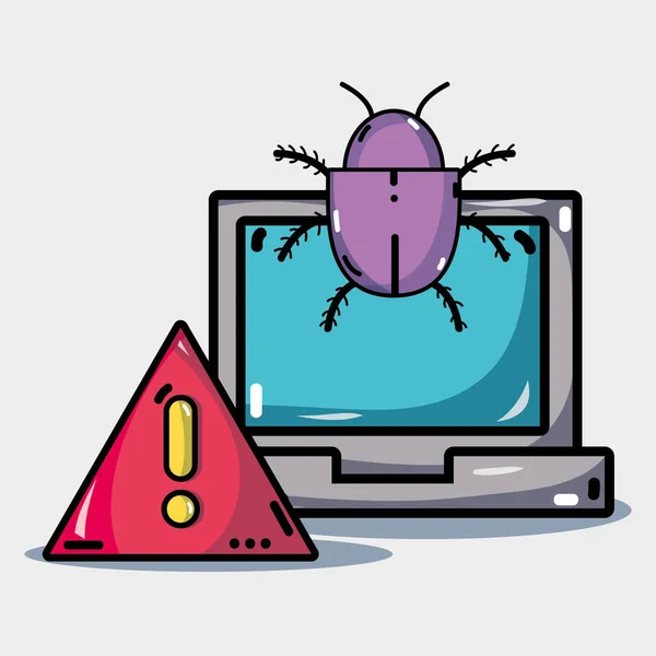 Computer Con Virus Nell Illustrazione Vettoriale Delle Informazioni Sistema — Vettoriale Stock