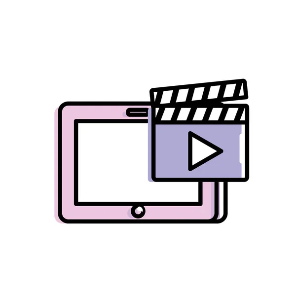 Tablettechnologie Met Filmklapper Videopictogram Vectorillustratie — Stockvector