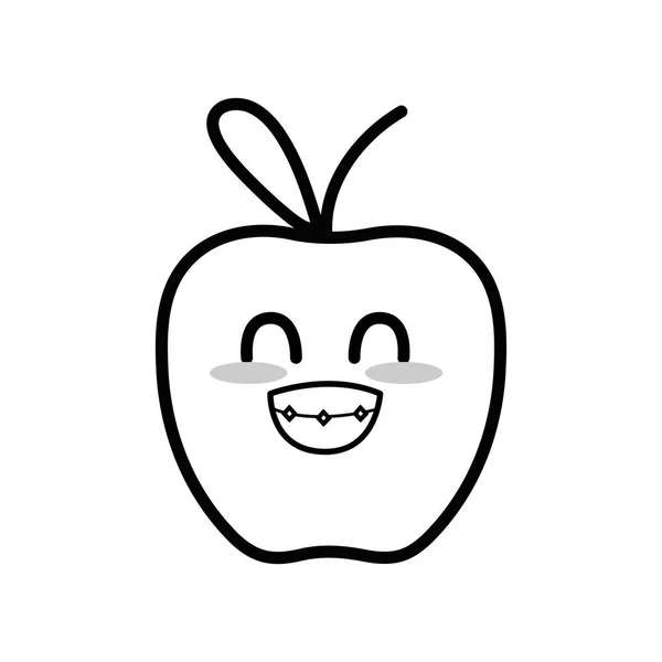 Línea Kawaii Lindo Divertido Manzana Fruta Vector Ilustración — Vector de stock