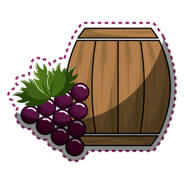 Autocollant Tonneau Vin Avec Icône Raisin Image Dessin Illustration Vectorielle — Image vectorielle