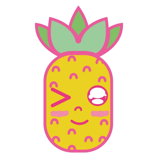 Kawaii Bonito Engraçado Abacaxi Fruto Vetor Ilustração — Vetor de Stock