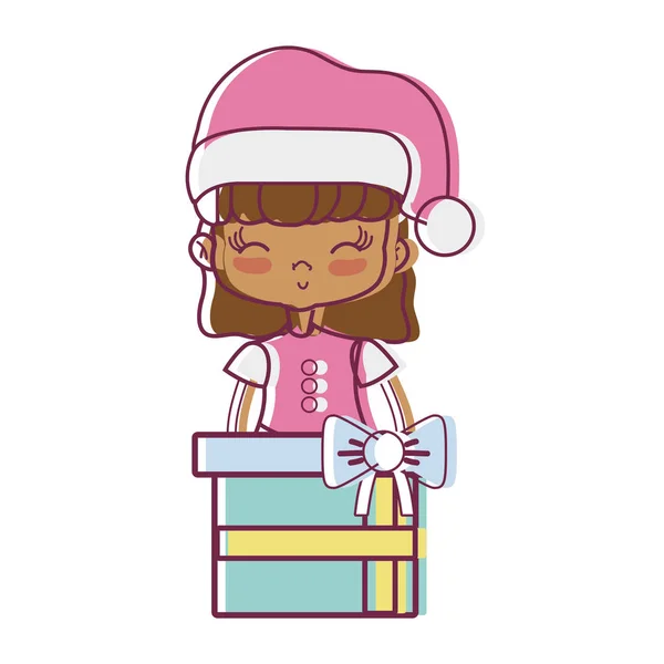 Mädchen Mit Kleidung Und Weihnachtsgeschenk Geschenk Vektor Illustration — Stockvektor