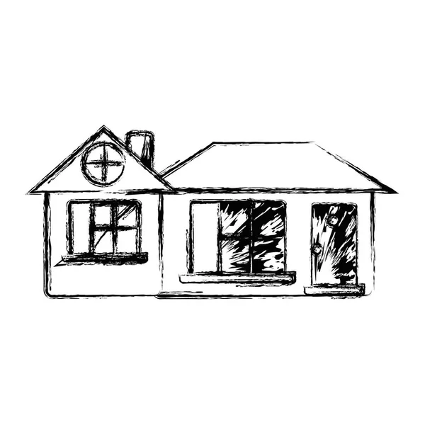 Figur Großes Haus Mit Dach Und Fenster Mit Türvektorillustration — Stockvektor