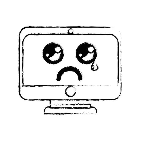 Figura Kawaii Lindo Llorando Pantalla Monitor Vector Ilustración — Archivo Imágenes Vectoriales