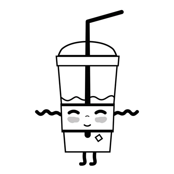 Line Kawaii Cute Happy Smoothie Drink Vector Illustration — Stock Vector