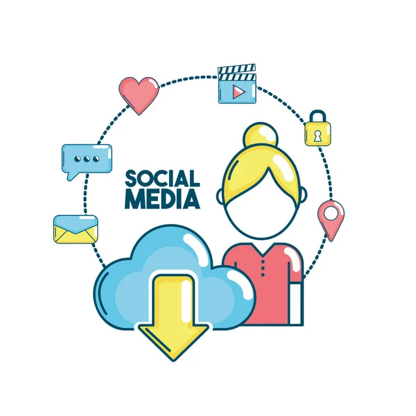 Set Social Medio Tecnologia Connessione Vettoriale Illustrazione — Vettoriale Stock