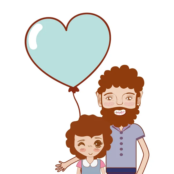 父亲与他的女儿和心脏气球 向量例证 — 图库矢量图片