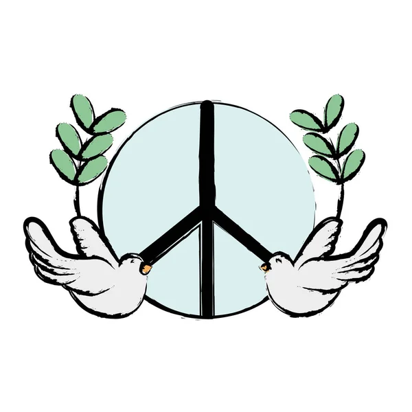 Hippie Emblem Med Duvor Och Grenar Design Vektorillustration — Stock vektor