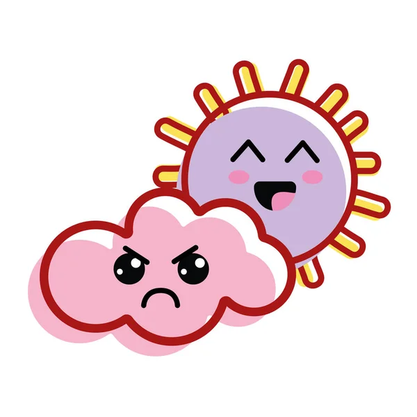 Kawaii Sonne Und Wolke Mit Wangen Und Augen Vektor Illustration — Stockvektor