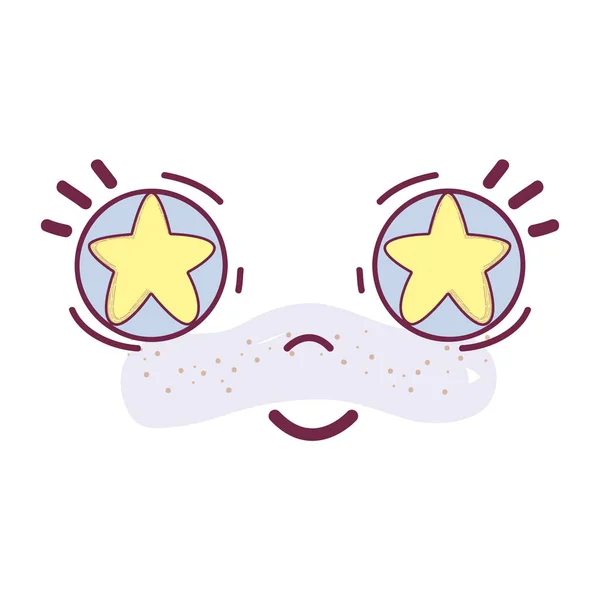 Kawaii Rosto Feliz Com Estrelas Dentro Dos Olhos Ilustração Vetorial —  Vetores de Stock