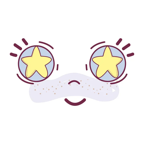 Heureux Visage Kawaii Avec Des Étoiles Intérieur Des Yeux Illustration — Image vectorielle