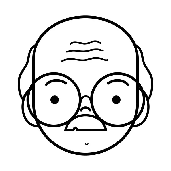 Línea Cara Hombre Viejo Con Gafas Bigote Vector Ilustración — Vector de stock