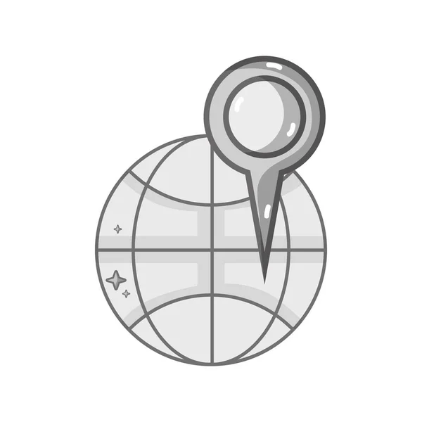 Grayscale Hartă Globală Lupă Sticlă Locație Simbol Vector Ilustrație — Vector de stoc