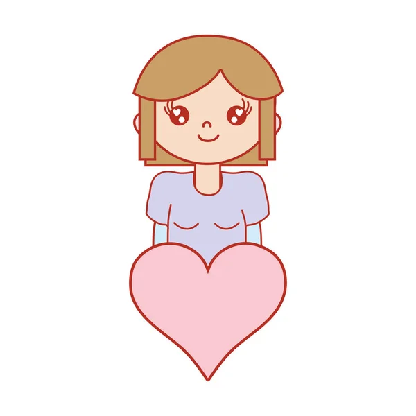 Chica Con Peinado Deasign Corazón Icono Vector Ilustración — Vector de stock