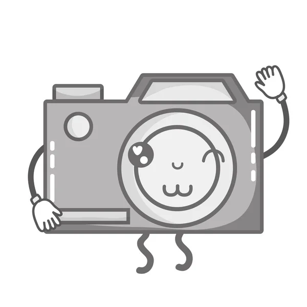 Grayscale Kawaii Cute Funny Digital Camera Vector Illustration — стоковый вектор